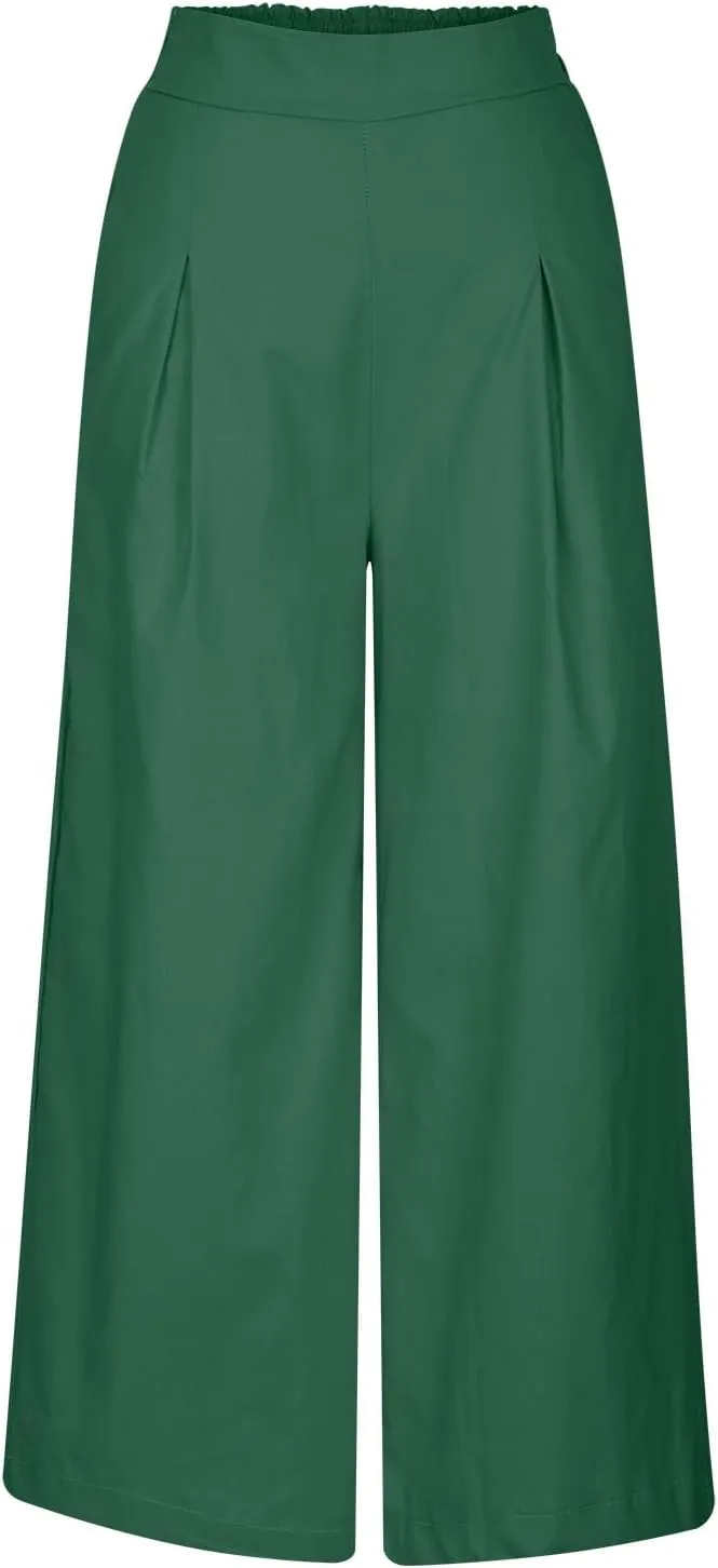 Womens Linen Pants Wide Leg Pants Casual Solid Color Trousers Work Suit Pants with Pockets Summer Outfits for Women