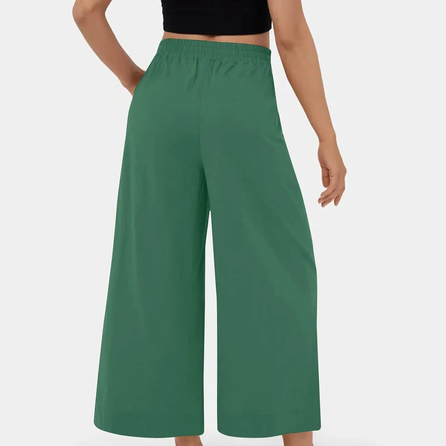 Womens Linen Pants Wide Leg Pants Casual Solid Color Trousers Work Suit Pants with Pockets Summer Outfits for Women