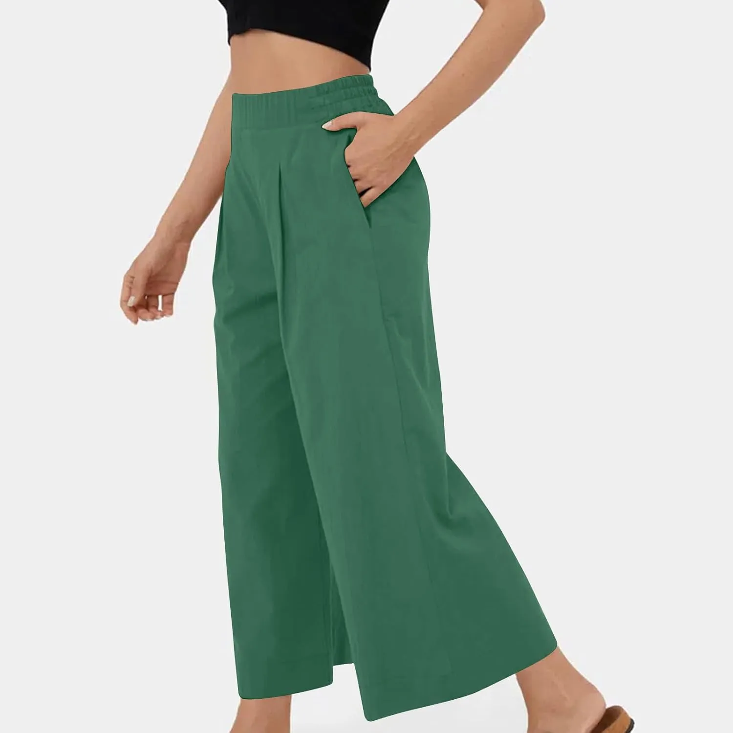 Womens Linen Pants Wide Leg Pants Casual Solid Color Trousers Work Suit Pants with Pockets Summer Outfits for Women