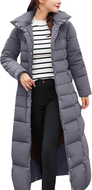 Womens Long Puffer Coat Packable Down Jacket Ultralight Parkas Jacket Maxi Zip Up Thicken Hooded Padded Coat