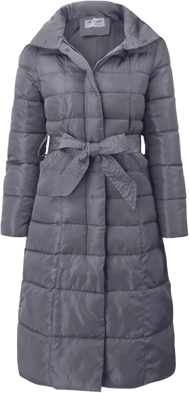 Womens Long Puffer Coat Packable Down Jacket Ultralight Parkas Jacket Maxi Zip Up Thicken Hooded Padded Coat