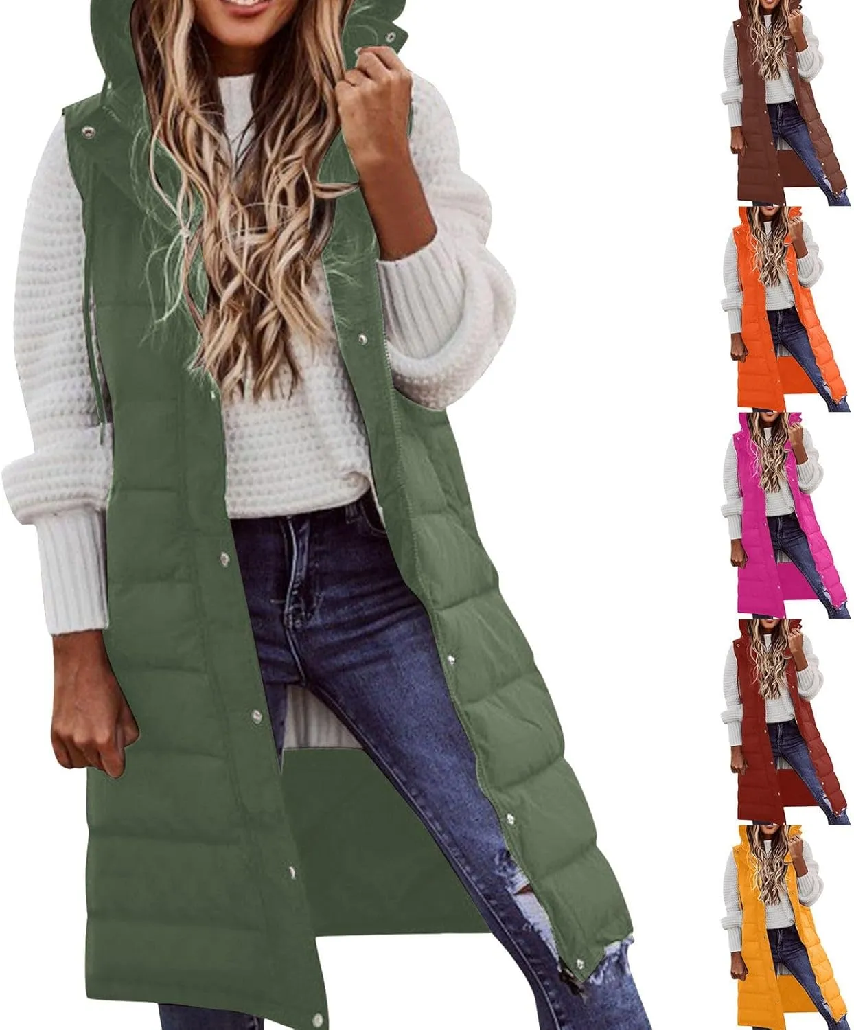 Women's Long Vest Winter Warm Sleeveless Lightweight Puffer Jacket Packable Hooded Down Coat Quilted Vest With Hood