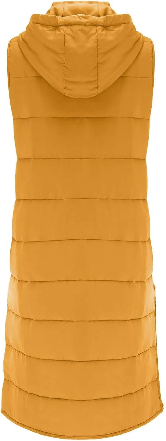Women's Long Vest Winter Warm Sleeveless Lightweight Puffer Jacket Packable Hooded Down Coat Quilted Vest With Hood