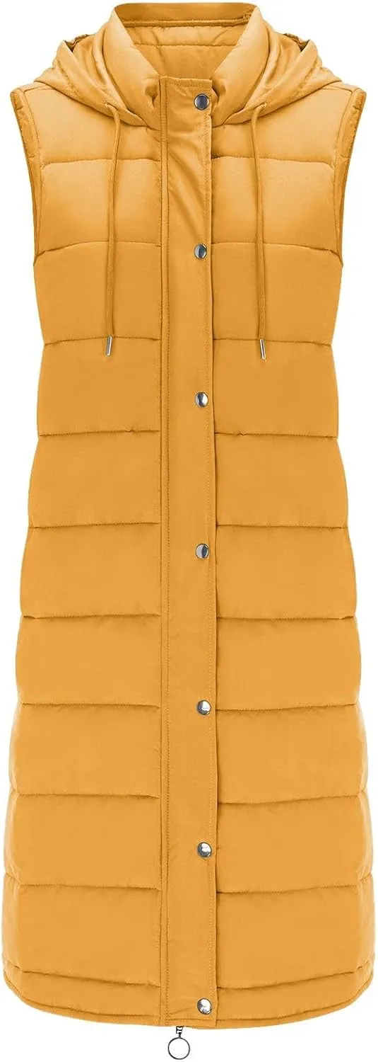Women's Long Vest Winter Warm Sleeveless Lightweight Puffer Jacket Packable Hooded Down Coat Quilted Vest With Hood