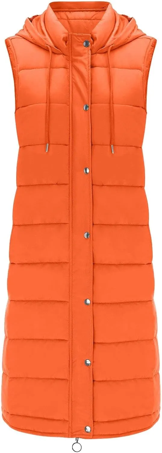 Women's Long Vest Winter Warm Sleeveless Lightweight Puffer Jacket Packable Hooded Down Coat Quilted Vest With Hood