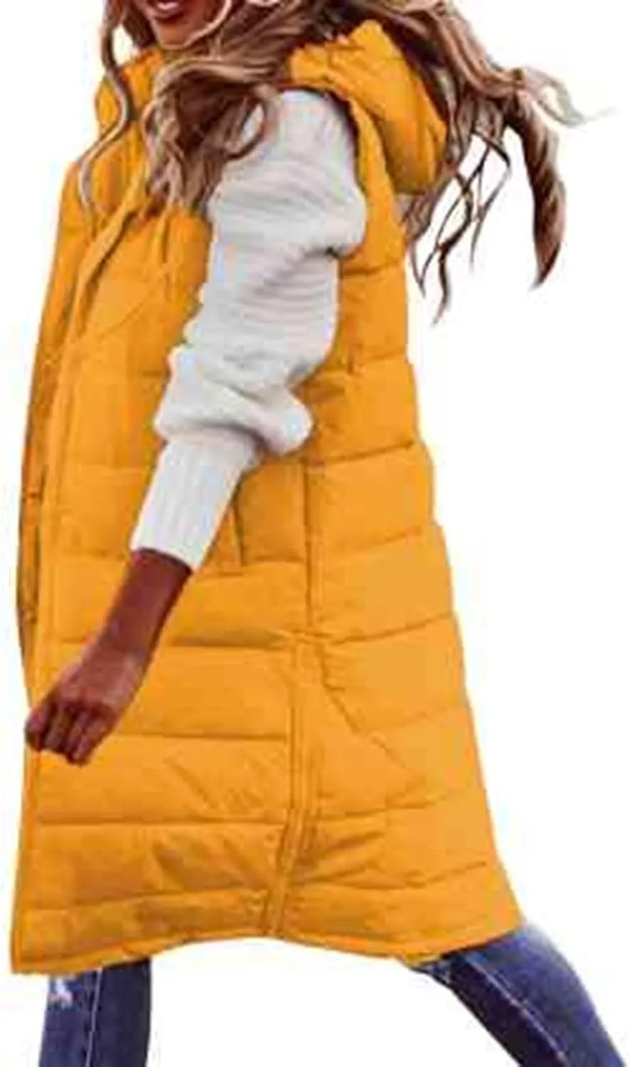 Women's Long Vest Winter Warm Sleeveless Lightweight Puffer Jacket Packable Hooded Down Coat Quilted Vest With Hood