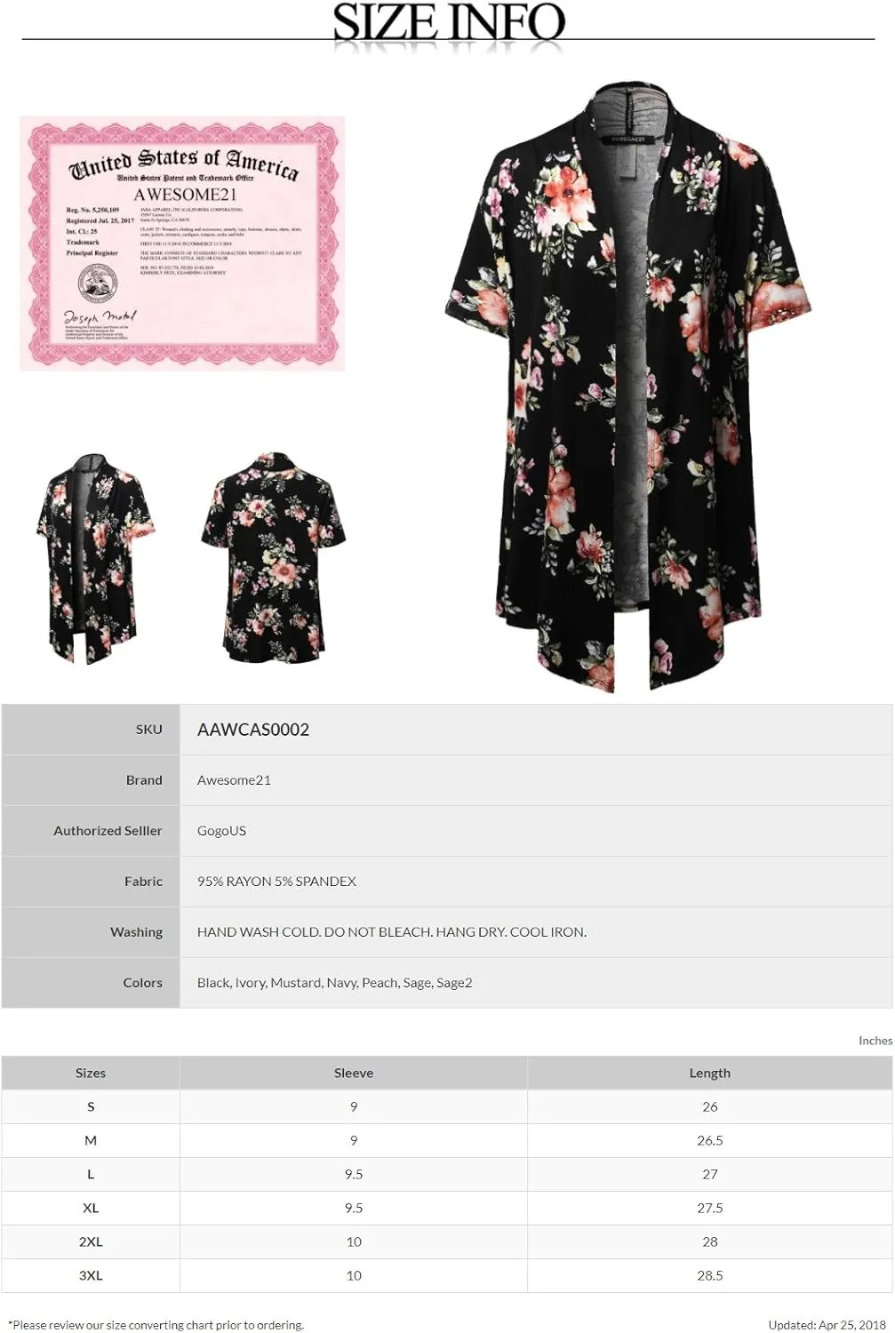 Women's Open Front Short Sleeves Floral Print Cardigan - Made in USA