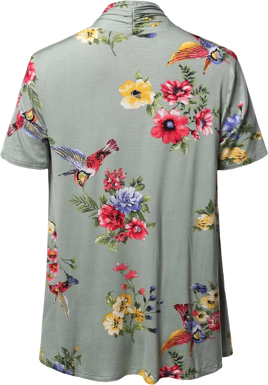 Women's Open Front Short Sleeves Floral Print Cardigan - Made in USA