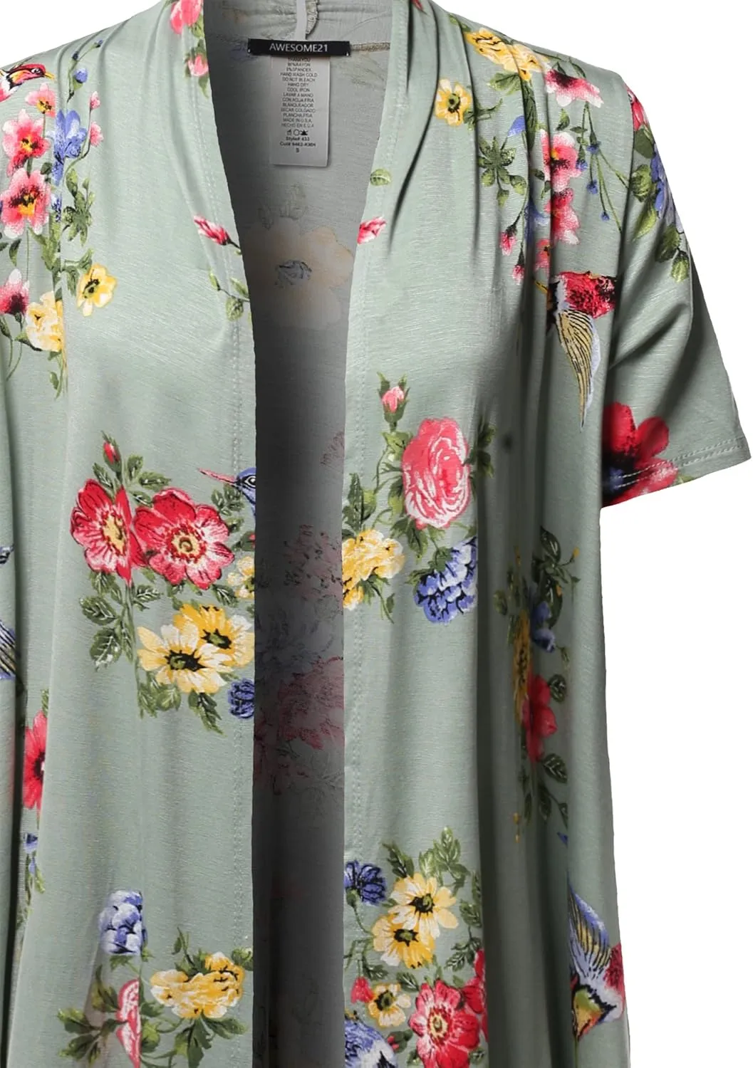 Women's Open Front Short Sleeves Floral Print Cardigan - Made in USA