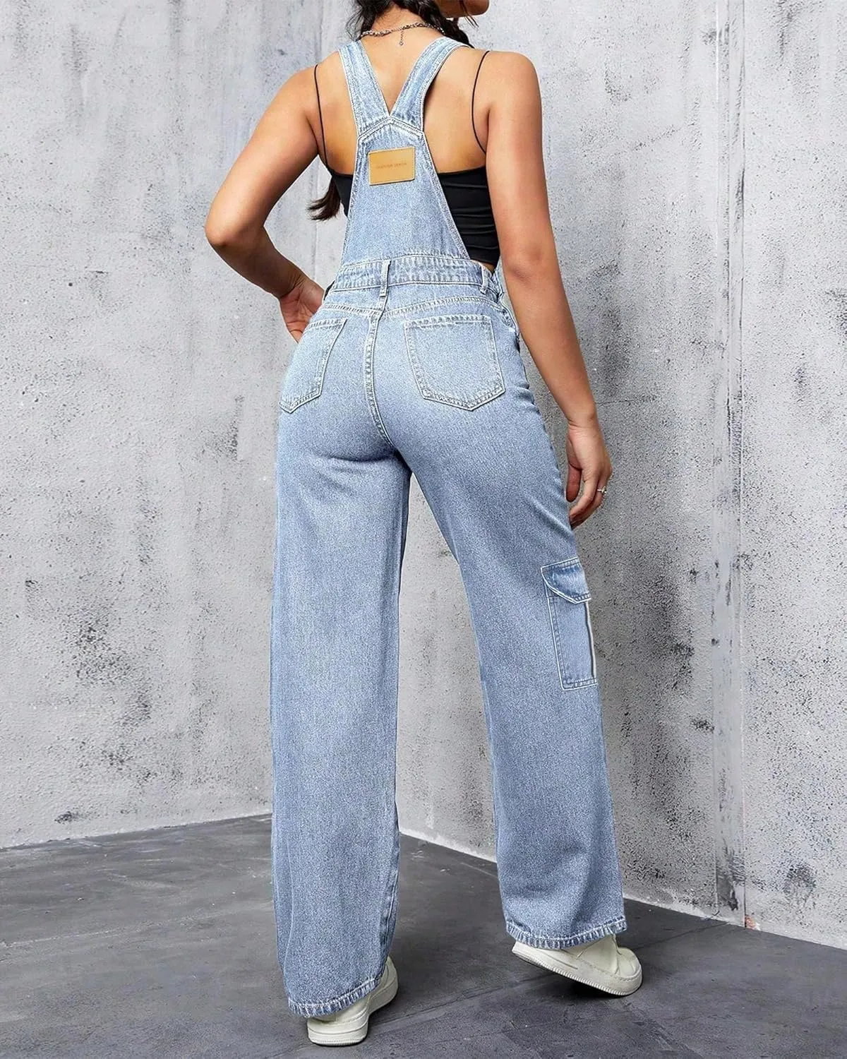 Womens Overalls Demin Wide Leg Cargo jumpsuit Loose Fit Bib Baggy Jean Overalls Adjustable Straps for Women.