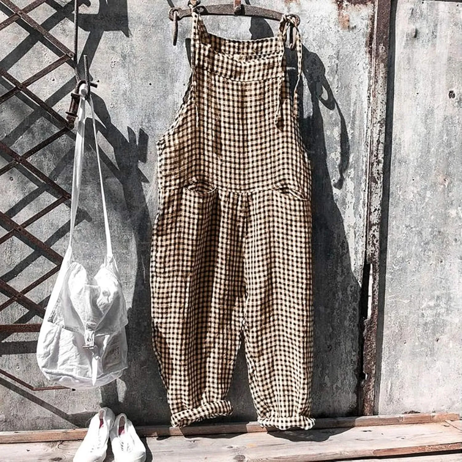 Womens Overalls Loose Fit Casual Stripes Cargo Jumpsuit Sleeveless Rompers Baggy Wide Leg Pants