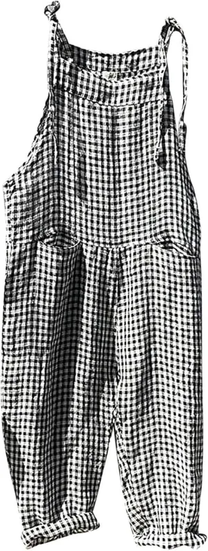 Womens Overalls Loose Fit Casual Stripes Cargo Jumpsuit Sleeveless Rompers Baggy Wide Leg Pants