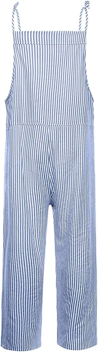 Womens Overalls Loose Fit Casual Stripes Cargo Jumpsuit Sleeveless Rompers Baggy Wide Leg Pants