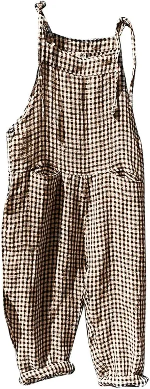 Womens Overalls Loose Fit Casual Stripes Cargo Jumpsuit Sleeveless Rompers Baggy Wide Leg Pants