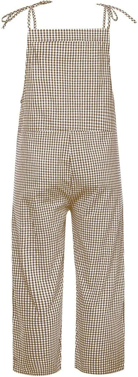 Womens Overalls Loose Fit Casual Stripes Cargo Jumpsuit Sleeveless Rompers Baggy Wide Leg Pants