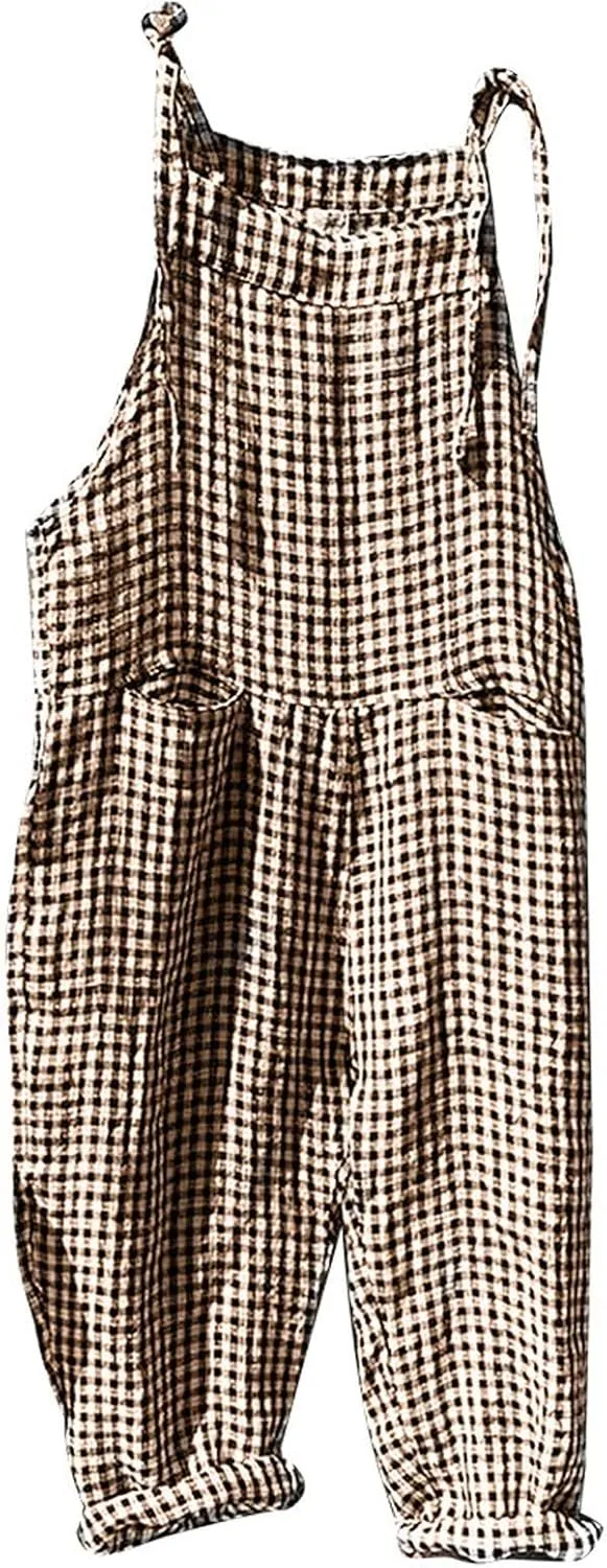 Womens Overalls Loose Fit Casual Stripes Cargo Jumpsuit Sleeveless Rompers Baggy Wide Leg Pants