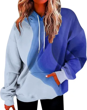 Women's Painted Oversized Hoodies Long Sleeve Drawstring Pullover Tops with Pockets 2024 Fall Trendy Loose Sweatshirt