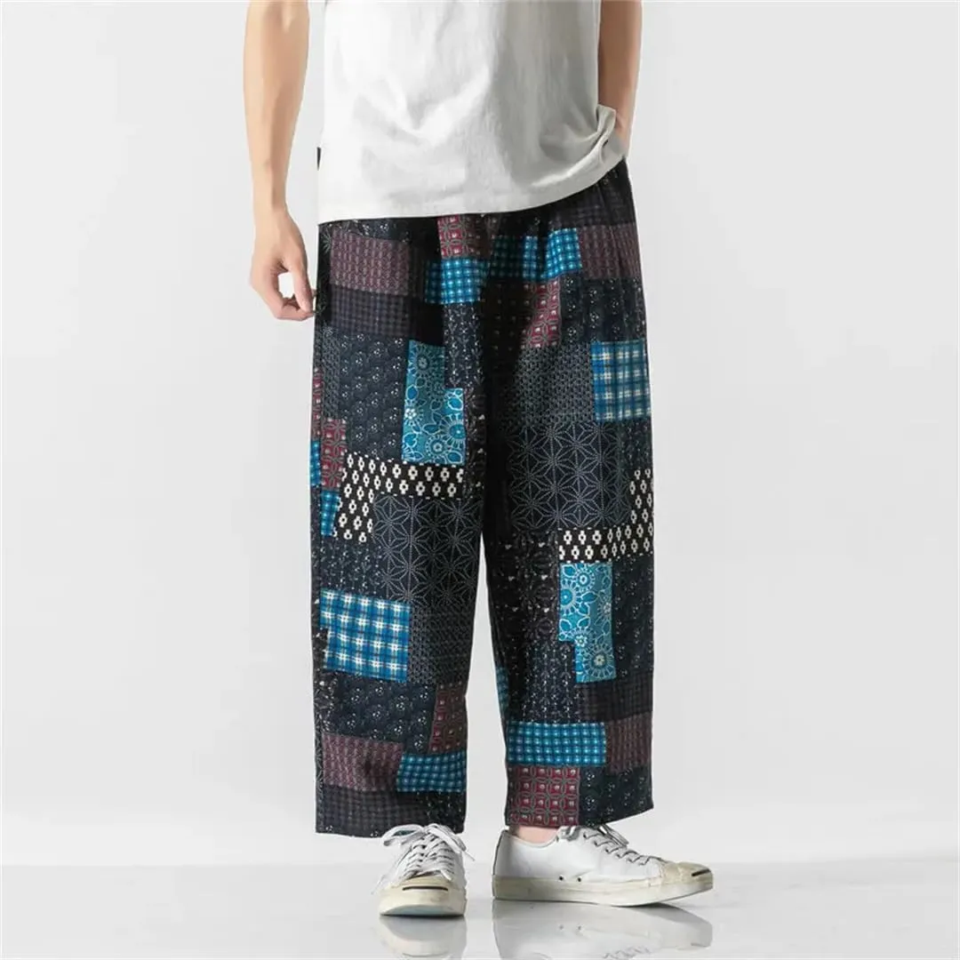 Women's Patchwork Plaid Harem Pants, Cotton Harajuku Pants, Loose Street Pants