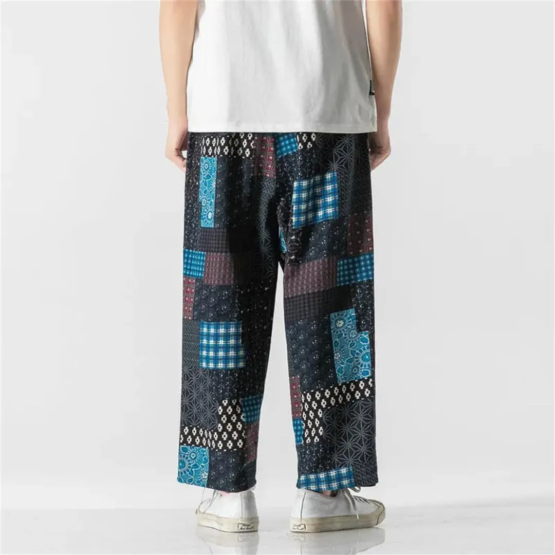 Women's Patchwork Plaid Harem Pants, Cotton Harajuku Pants, Loose Street Pants