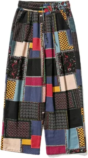 Women's Patchwork Plaid Harem Pants, Cotton Harajuku Pants, Loose Street Pants