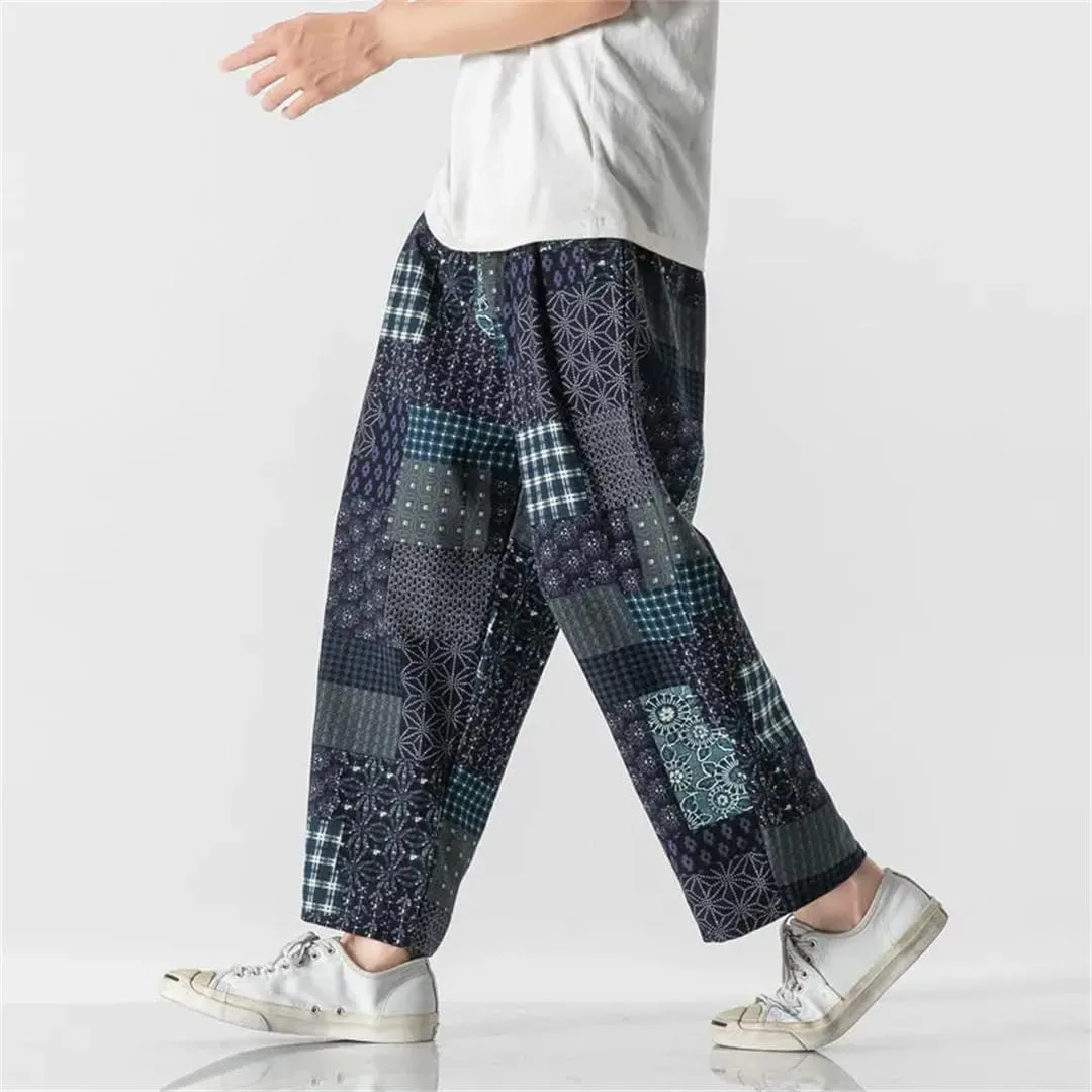 Women's Patchwork Plaid Harem Pants, Cotton Harajuku Pants, Loose Street Pants
