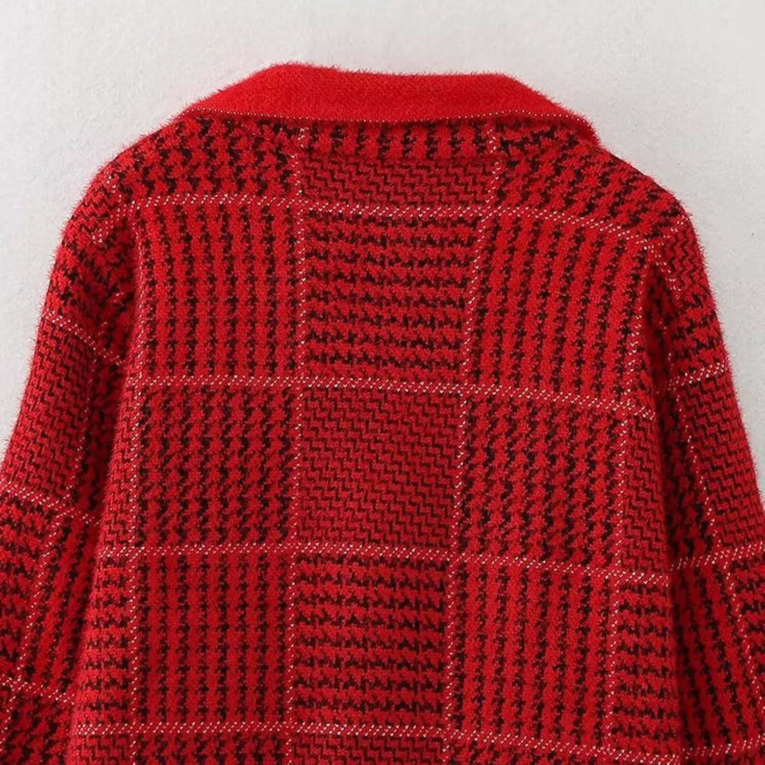 Women's Plaid Knit Coatigan Coats Long Sleeve Casual Lapel Trench Coat Double Breasted Overcoat Outerwear with Pockets