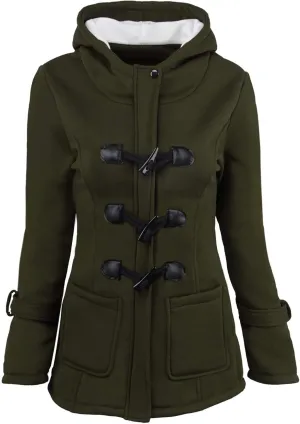 Womens Plus Size Horn Button Fleece Thicken Coat with Hood Winter Warm Jacket 2023 Fashion Casual Outerwear