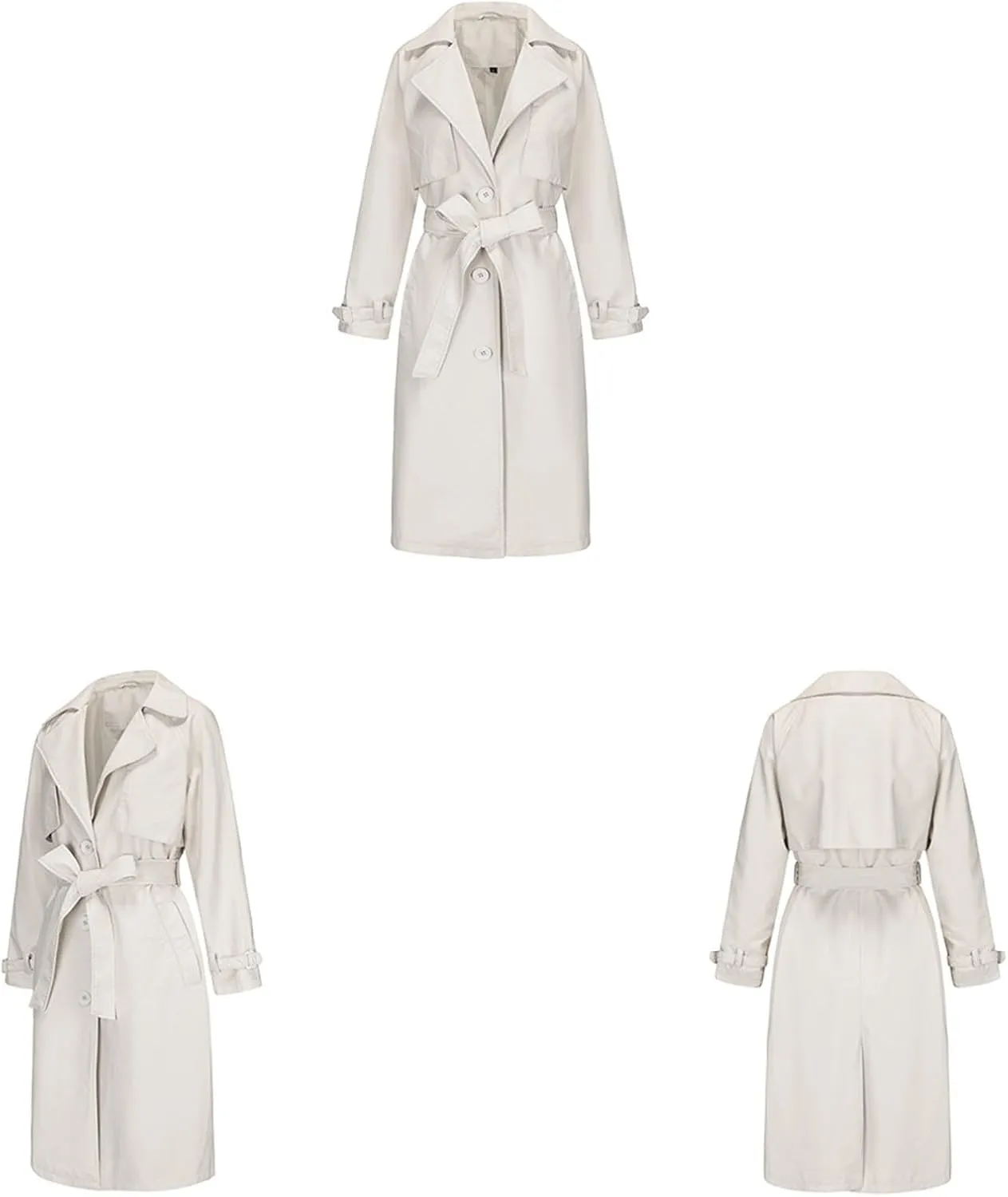 Women's PU Faux Leather Trench Coat Lapel Single Breasted Long Jacket Windproof Overcoat with Belt Fall Winter Clothes