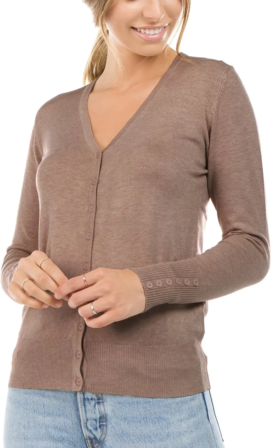 Women's Regular Solid Long Sleeve Cardigan with Decorative Buttons