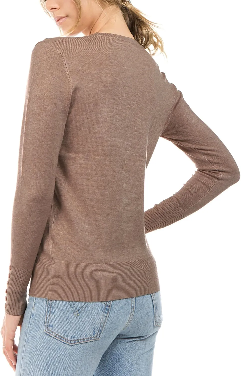 Women's Regular Solid Long Sleeve Cardigan with Decorative Buttons