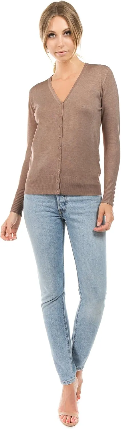 Women's Regular Solid Long Sleeve Cardigan with Decorative Buttons
