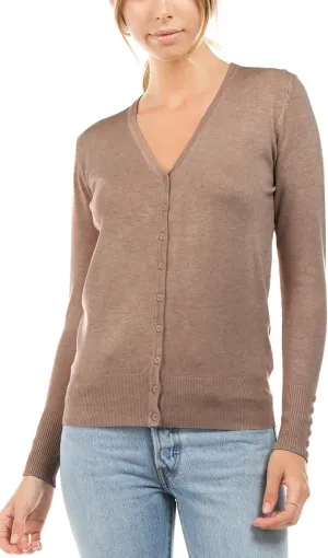 Women's Regular Solid Long Sleeve Cardigan with Decorative Buttons