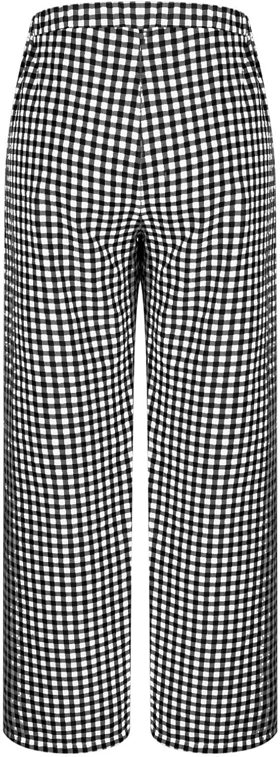 Women's Striped Gingham Boxer Pant Wide Leg Elastic Waist Pajama Lounge Pj Plaid TrousersY2K Beach Bottoms with Pocket