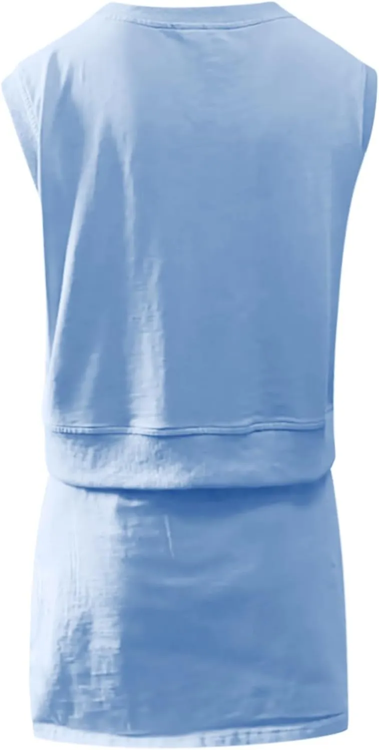 Womens Summer 2 Pieces Crew Neck Sleeveless Cotton Tank Top Side Split Skorts Shorts Athletic Skirt Sets Travel Outfits