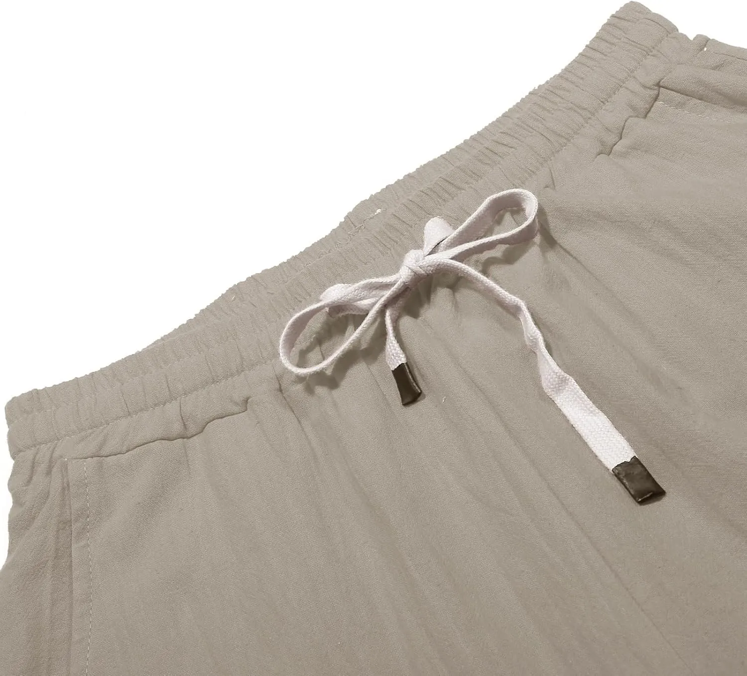 Women's Summer Casual Linen Pants Elastic Waist Relaxed Fit Straight Leg Cropped Pants Beach Trousers with Pockets