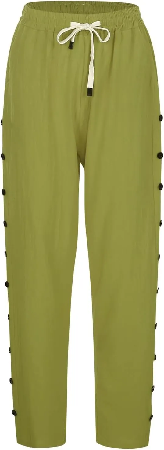 Womens Summer Mix Linen Capri Pants Cropped Trousers Petite Summer Beachwear Linen Capri Pants for Women Cotton