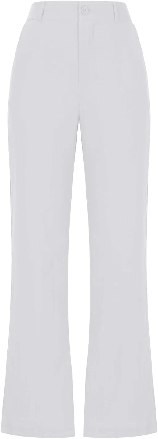 Womens Summer Pants Trendy Cotton Linen Dressy Pants Casual Straight Leg Beach Trousers Lounge Palazzo with Pocket