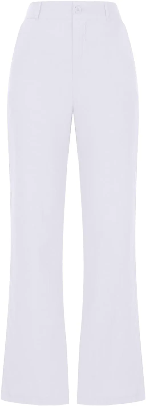 Womens Summer Pants Trendy Cotton Linen Dressy Pants Casual Straight Leg Beach Trousers Lounge Palazzo with Pocket
