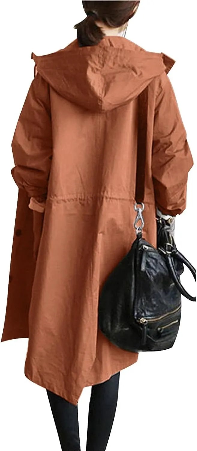 Womens Trench Coat Hooded Coat Outwear Womens Elegant Windbreaker Wild Winter Women'S Coat Waterproow Overcoat with