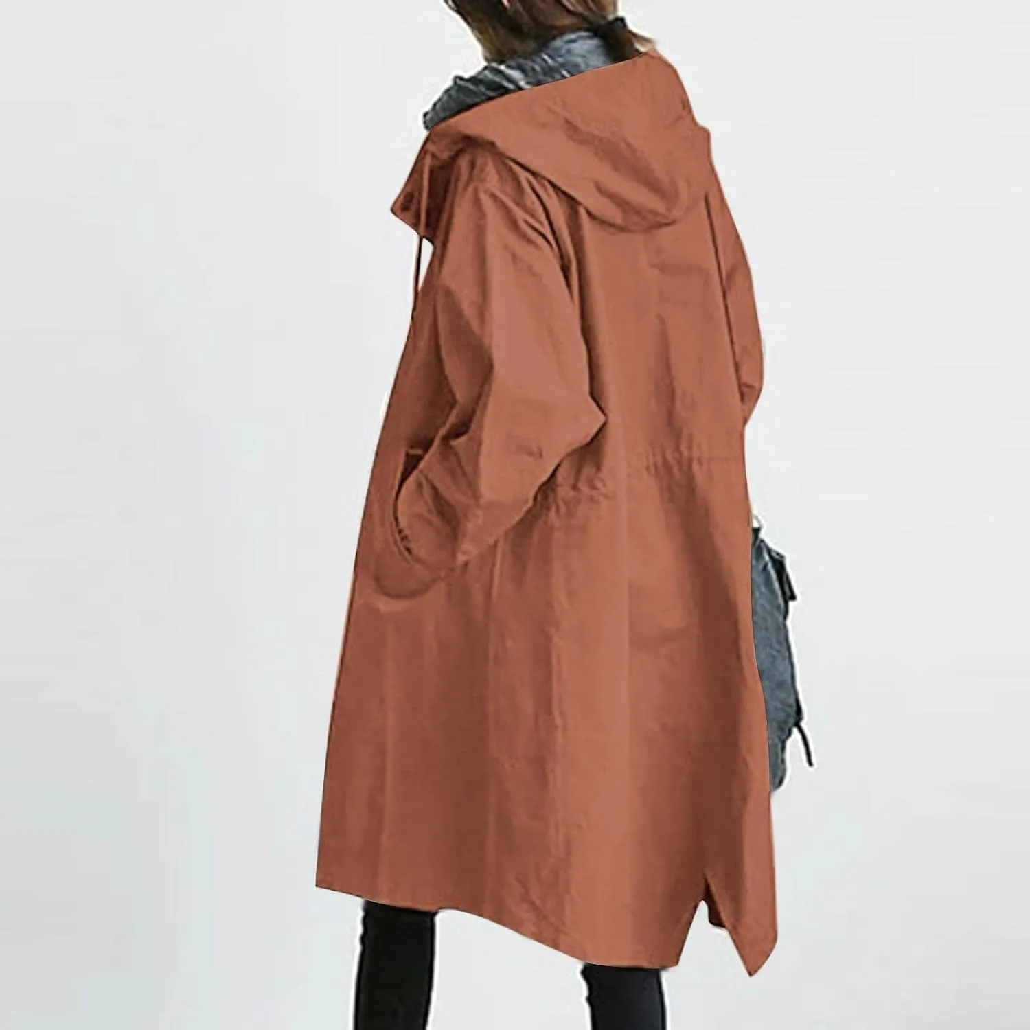Womens Trench Coat Hooded Coat Outwear Womens Elegant Windbreaker Wild Winter Women'S Coat Waterproow Overcoat with