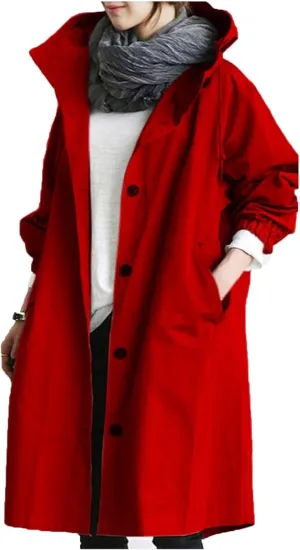 Womens Trench Coat Hooded Coat Outwear Womens Elegant Windbreaker Wild Winter Women'S Coat Waterproow Overcoat with