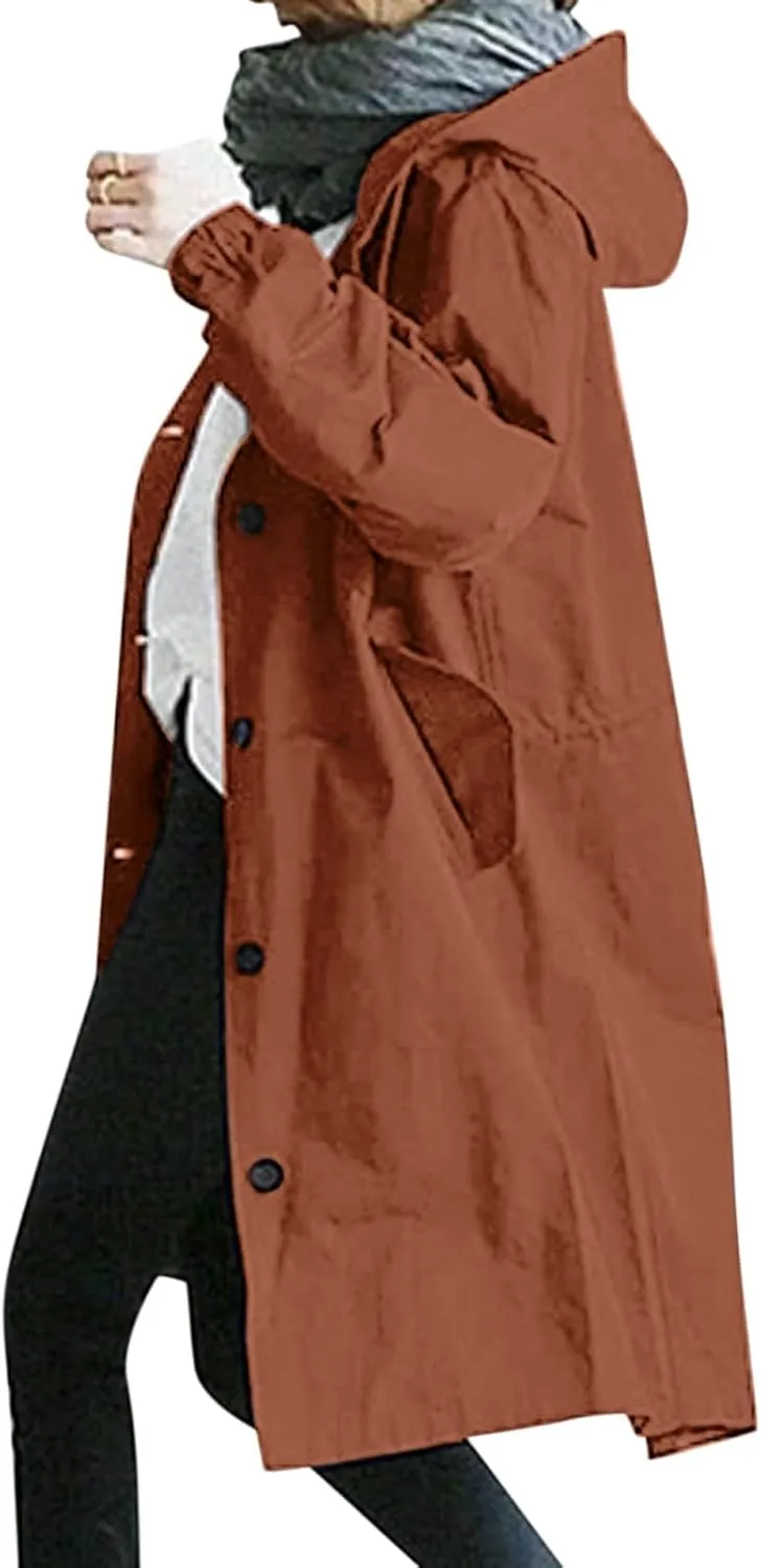 Womens Trench Coat Hooded Coat Outwear Womens Elegant Windbreaker Wild Winter Women'S Coat Waterproow Overcoat with