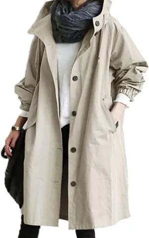 Womens Trench Coat Hooded Coat Outwear Womens Elegant Windbreaker Wild Winter Women'S Coat Waterproow Overcoat with