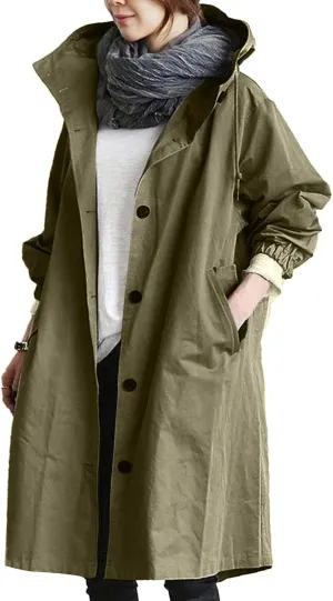 Womens Trench Coat Hooded Coat Outwear Womens Elegant Windbreaker Wild Winter Women'S Coat Waterproow Overcoat with