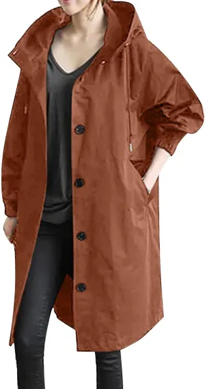Womens Trench Coat Hooded Coat Outwear Womens Elegant Windbreaker Wild Winter Women'S Coat Waterproow Overcoat with