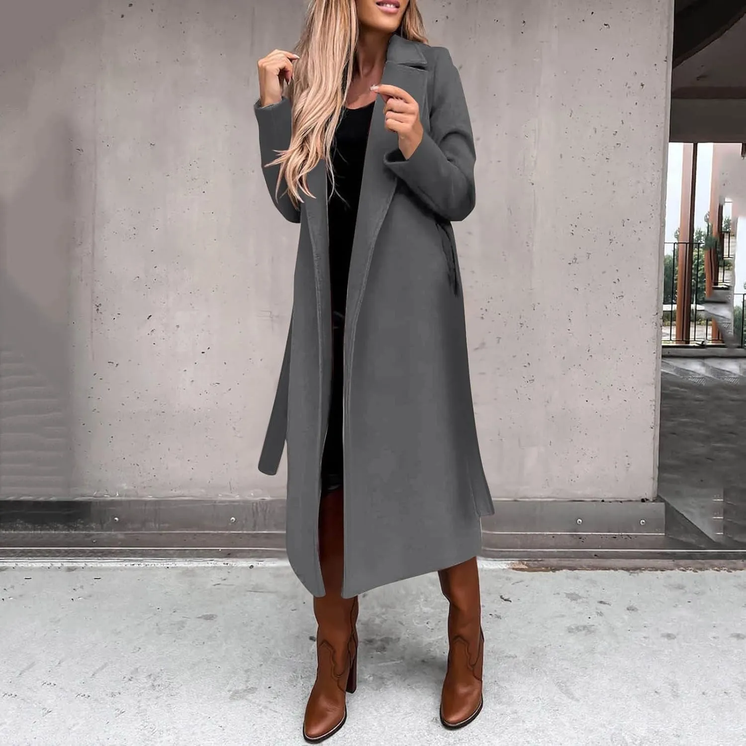Womens Trench Coat Long Fuzzy Jacket Loose Fitting Warm Winter Outwear Fashion Lapel Jacket Coats Pedcoat Womens