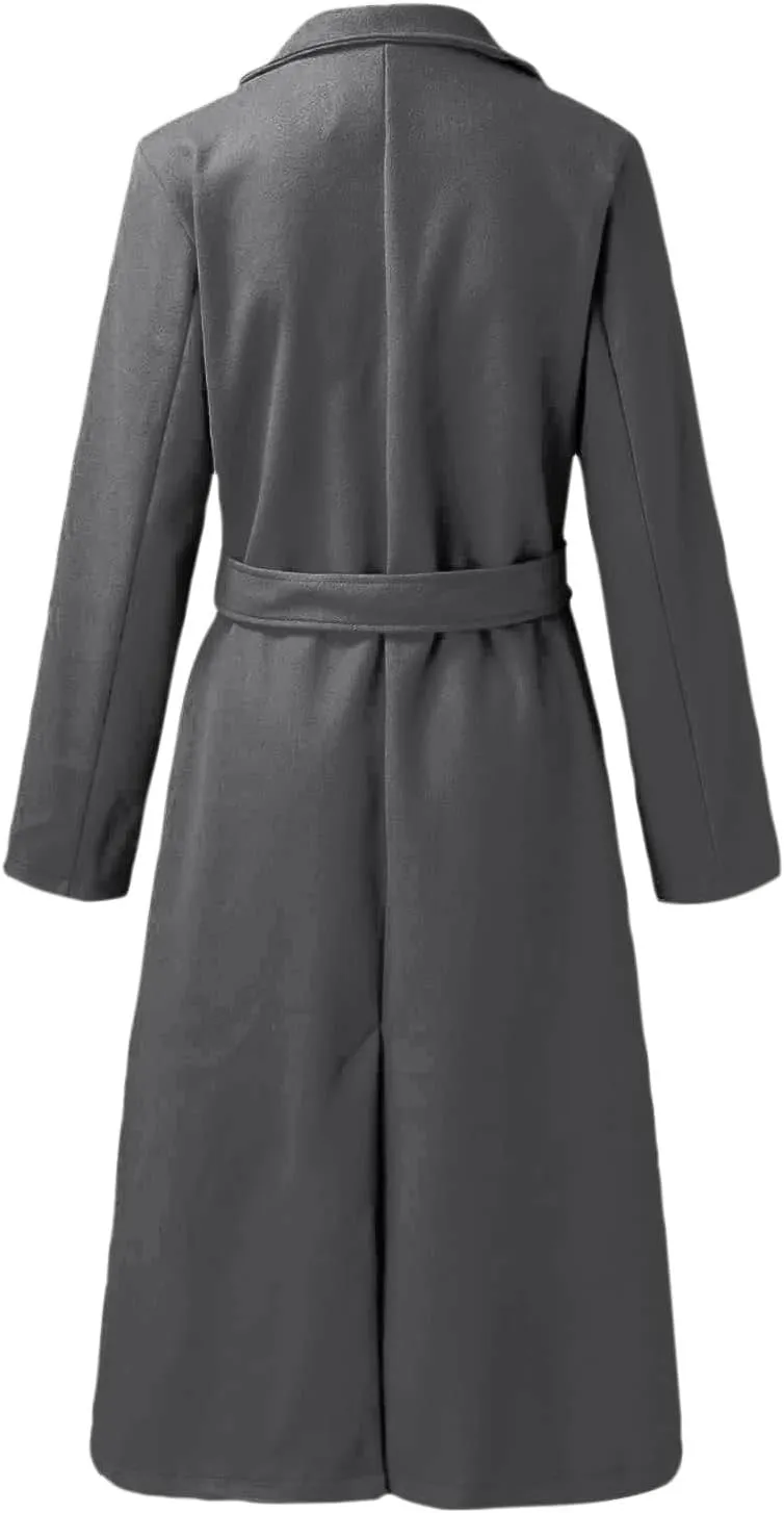 Womens Trench Coat Long Fuzzy Jacket Loose Fitting Warm Winter Outwear Fashion Lapel Jacket Coats Pedcoat Womens