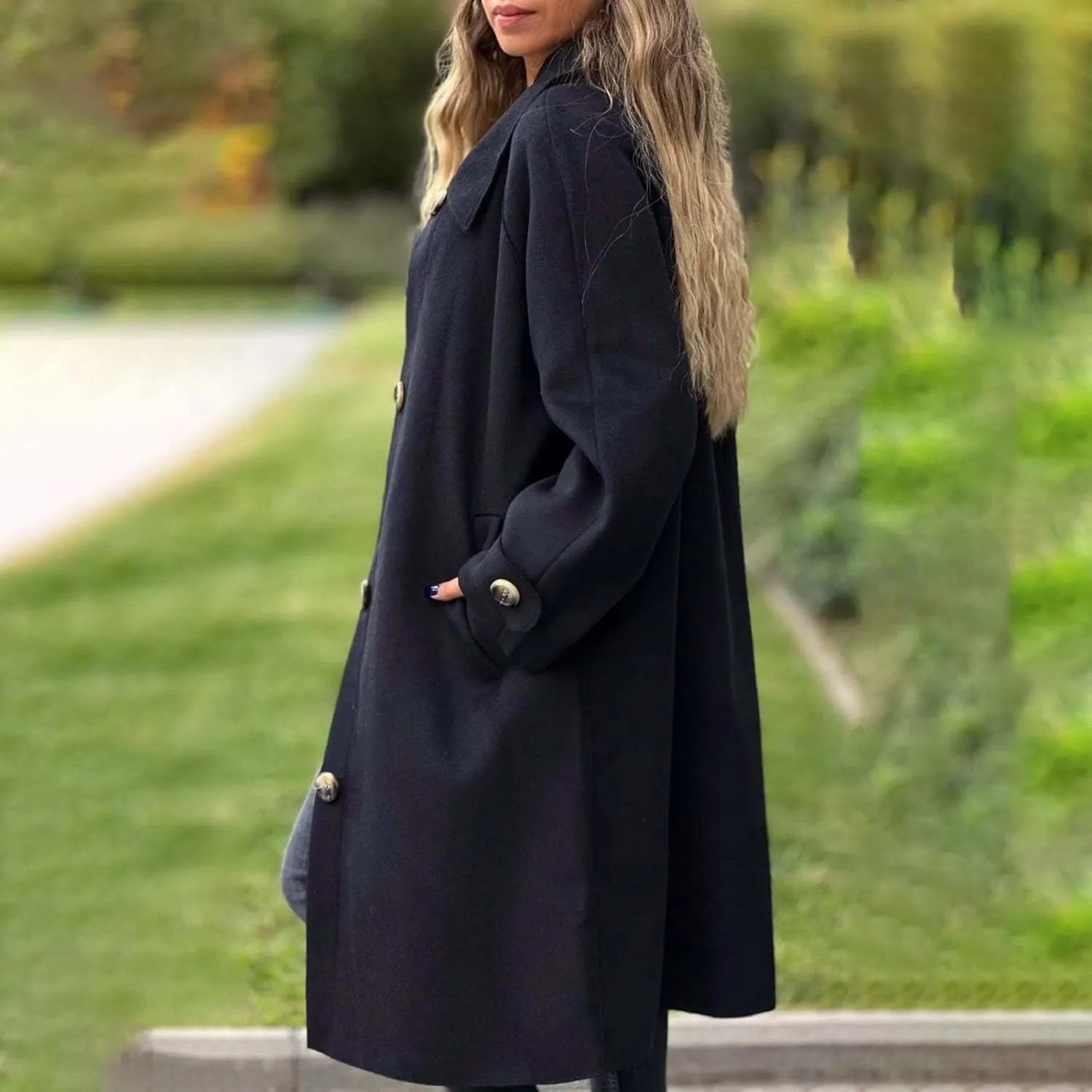 Womens Trench Coat Waterproow Jacket Loose Fitting Warm Winter Outwear Fashion Lapel Rain Trench Coat Women with