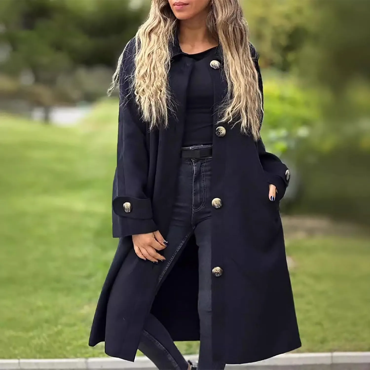 Womens Trench Coat Waterproow Jacket Loose Fitting Warm Winter Outwear Fashion Lapel Rain Trench Coat Women with