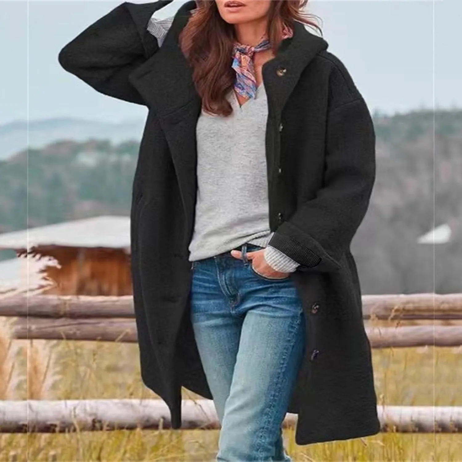 Womens Trench Coat Waterproow Jacket Loose Fitting Warm Winter Outwear Fashion Lapel Rain Trench Coat Women with